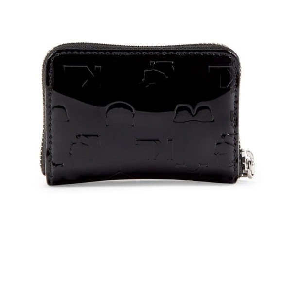 NEW Karl Lagerfeld Black Faux Patent Leather Compact Wallet - Picture 2 of 4